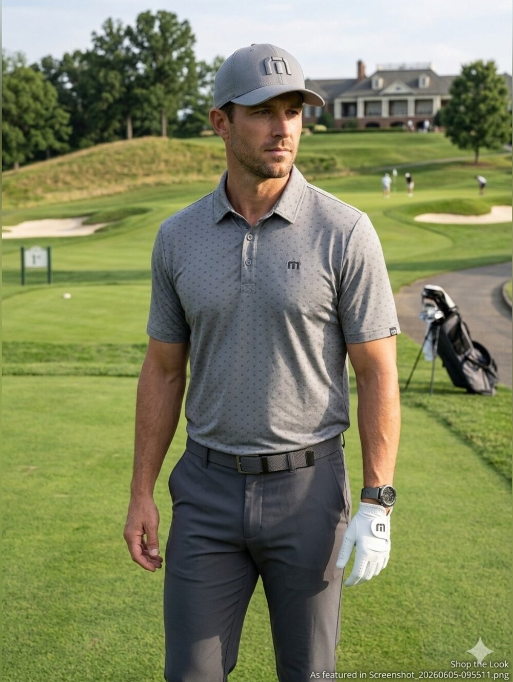 Travis Mathew Golf Polo Shirt Mens Gray All Over Geo Print Size Large